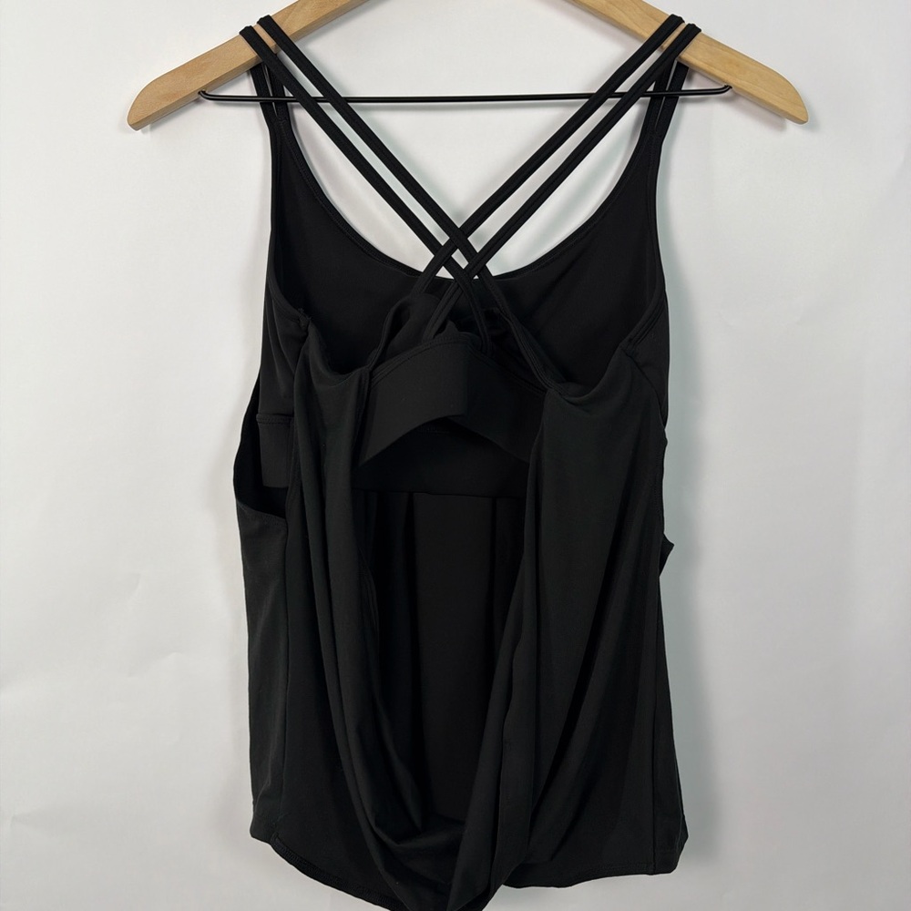 Halara Built In Bra Tank M Black Crisscross Back Flowy Draped Top NWT - Picture 5 of 12